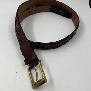 George Men's Genuine Leather Belt 34 Brass Buckle Weave Texture Manmade Core